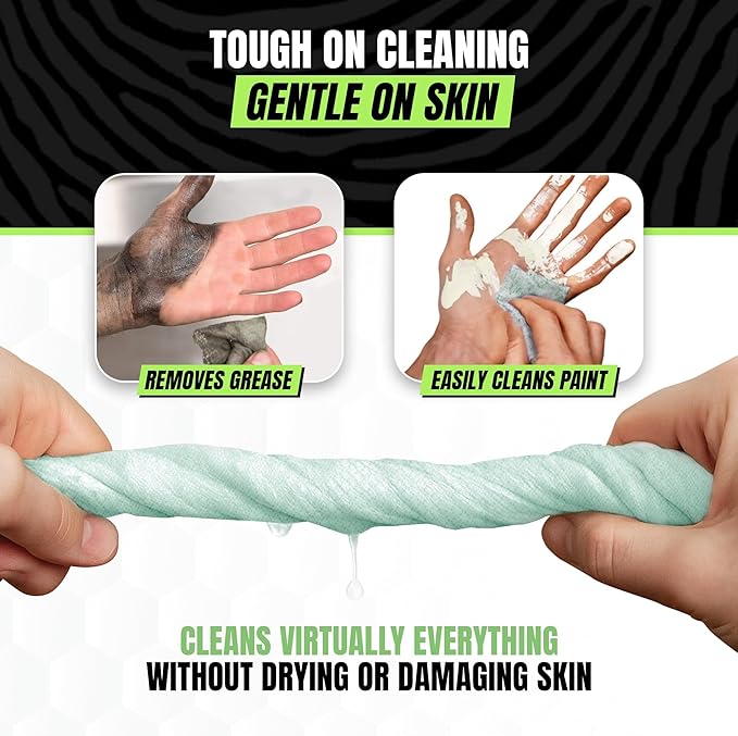 Grip Clean Heavy Duty Hand & Tool Cleaning Wipes – Waterless Hand Cleaner for Mechanics, Garage & Shop Use – Dual-Sided Grease, Oil & Paint Remover Wipes with Citrus Scent - 72ct (6 Pack)