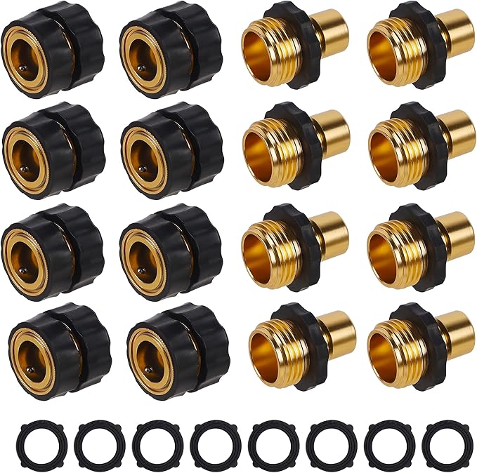 Biswing 3/4 Inch Garden Hose Quick Connector, Aluminum Male and Female Quick Connect Garden Hose Fittings, Quick Release Water Hose Connector Fitting (8 Pack)