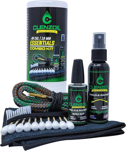 CLENZOIL Field & Range Pistol & Rifle Essentials Gun Cleaning Kit | CLP Spray & Oiler with Bore Cleaner | Clean, Lubricate & Protect | Nylon Brush, Bore Swabs & Microfiber
