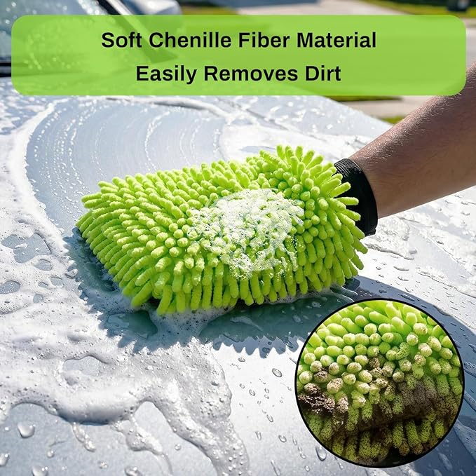 SZTCECDM 4Pack Large Microfiber Car Wash Mitts, Ultra Absorbent & Lint-Free Wash Mitts for Car Washing, SUVs, Motorcycles & Household Cleaning - Car Wash Accessories Kit, Green
