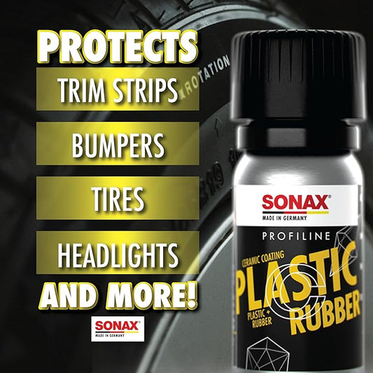 SONAX Profiline Plastic + Rubber Ceramic Coating | Si-Carbon Technology for Exterior Plastic & Rubber Protection | Restores Faded Trim & Bumpers | UV Protection for Tires & Trim | 241000 | 50ml