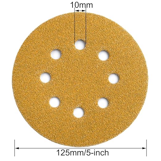 Aiyard 5-Inch 8-Hole Hook and Loop Sanding Discs 60-Grit Random Orbit Sandpaper, 100-Pack