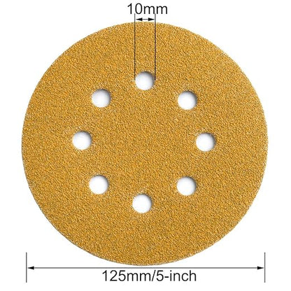 Aiyard 5-Inch 8-Hole Hook and Loop Sanding Discs 60-Grit Random Orbit Sandpaper, 100-Pack