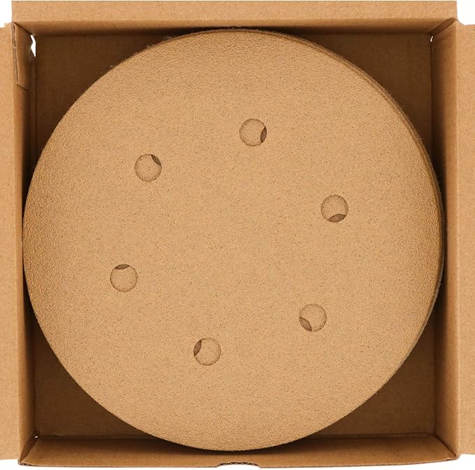 Dura-Gold Premium 80, 120, 220, 320, 400 Grit 6" Gold Sandpaper Discs, 6 Hole Pattern Dustless, 10 Each, 50 Total - Hook & Loop Backing for DA Sander, Sanding Automotive Paint, Woodworking Wood, Metal