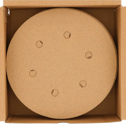 Dura-Gold Premium 80, 120, 220, 320, 400 Grit 6" Gold Sandpaper Discs, 6 Hole Pattern Dustless, 10 Each, 50 Total - Hook & Loop Backing for DA Sander, Sanding Automotive Paint, Woodworking Wood, Metal