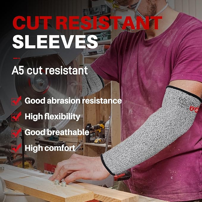 GOL-SIV Arm Protectors For Thin Skin And Bruising, Cut Resistant Sleeves For Men Women, A5 Level Farmer Sleeve For Gardening (Black & Grey, 2pairs, 11.8 In)