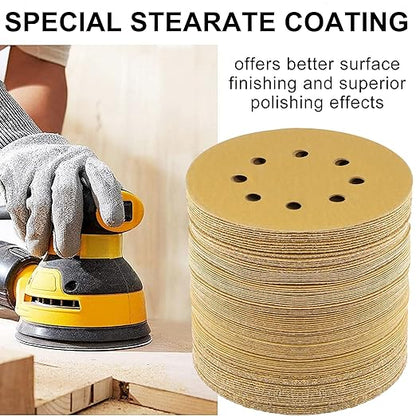 LotFancy 100 PCS 180 Grit Sandpaper, 5 Inch 8 Hole Sanding Disc Aluminum Oxide, Orbital Sander Sandpaper for Stripping Paint, Sand Paper for Wood, Plastic, Rust Removal, Random Orbital Sander Pads