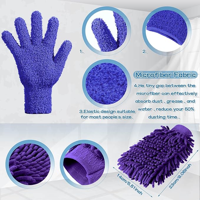 Potchen 6 Pcs Microfiber Dusting Mitt Gloves Microfiber Washable Dusting Gloves Car Wash Mitt for Leaf Cleaning Plant