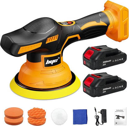 Cordless Car Buffer Polisher kit - 2Pcs 2000mAh 21V Battery, 6 Inch Portable Orbital Buffer Polisher Kit, 8 Variable Speed Car Polisher for Car Detailing/Polishing/Waxing