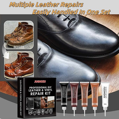 Jughozu Leather Repair Kit for Furniture, Sofa, Jacket, Car Seats & Purse, Vinyl Repair Kit with Easy Instructions. Fix Tears, Scratches, Holes & Peeling on Genuine, Faux, Bonded.(Brown)