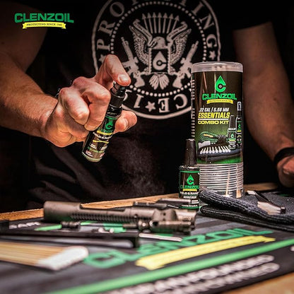 CLENZOIL Field & Range Pistol & Rifle Essentials Gun Cleaning Kit | CLP Spray & Oiler with Bore Cleaner | Clean, Lubricate & Protect | Nylon Brush, Bore Swabs & Microfiber