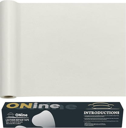 ONine Leather Repair Patch，Leather Repair Tape, 12 x 48 inches Leather Repair Patch for Furniture,Vinyl Repair Kit，Leather Couch Patch，for Sofas, Furniture, Car Seats, Office Chairs(White)