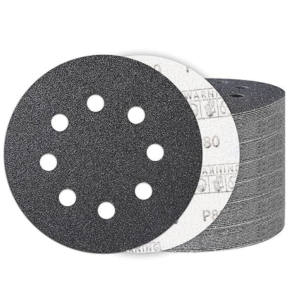 100PCS 5 Inch Hook and Loop Sanding Discs 80 Grit, 8 Hole Wet Dry Orbital Sander Sand Paper, Silicon Carbide Sandpaper for Automotive Wood Metal Glass