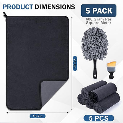 Navona 5 Pack Microfiber Car Drying Towels – Ultra Absorbent, Lint-Free Multi-Purpose Cloths for Car Wash, Bathroom Body Drying, Kitchen Cleaning & Sports Sweat Wiping