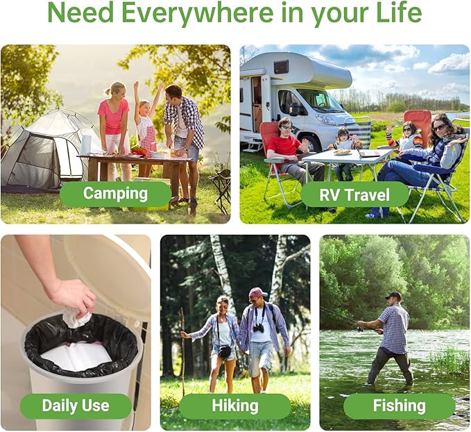 Portable Toilet Replacement Bags, 25 Count 8 Gallon 1.5 Mil Super Thickened Compostable Trash Bags, 30 Liter Camping Toilet Bags for Travel Outdoors, Boating, Emergency Toilet Bag for Car