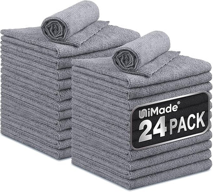 Microfiber Cleaning Cloth, 24 Pack Reusable Microfiber Towels for Cars Lint Free Cleaning Shop Towel Rags for Home Kitchen Automotive Bar Mechanic Restaurant Garage, 11"x 12", Grey