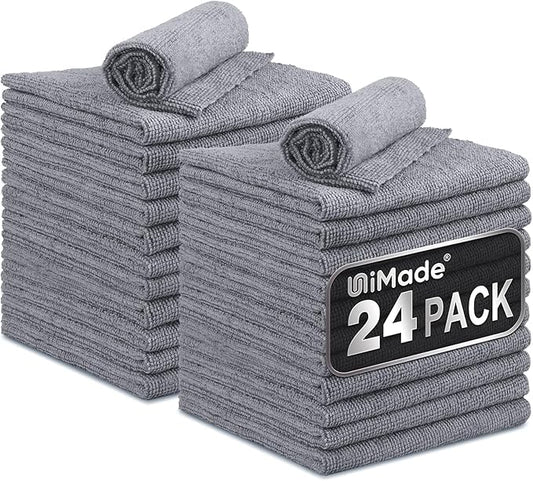 Microfiber Cleaning Cloth, 24 Pack Reusable Microfiber Towels for Cars Lint Free Cleaning Shop Towel Rags for Home Kitchen Automotive Bar Mechanic Restaurant Garage, 11"x 12", Grey