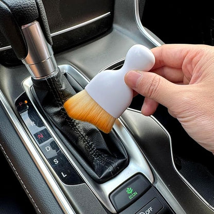 Car Detailing Brush, Soft Bristle Cleaning Brush, Scratch-Free Auto Duster Tool for Dashboard, Air Vents, Leather & Interior Cleaning (White&Brown with Cap)