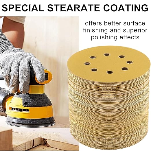 LotFancy 100 PCS 120 Grit Sandpaper, 5 Inch 8 Hole Sanding Disc Aluminum Oxide, Orbital Sander Sandpaper for Stripping Paint, Sand Paper for Wood, Plastic, Rust Removal, Random Orbital Sander Pads