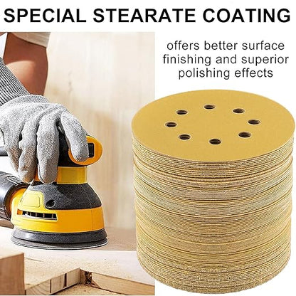 LotFancy 100 PCS 120 Grit Sandpaper, 5 Inch 8 Hole Sanding Disc Aluminum Oxide, Orbital Sander Sandpaper for Stripping Paint, Sand Paper for Wood, Plastic, Rust Removal, Random Orbital Sander Pads