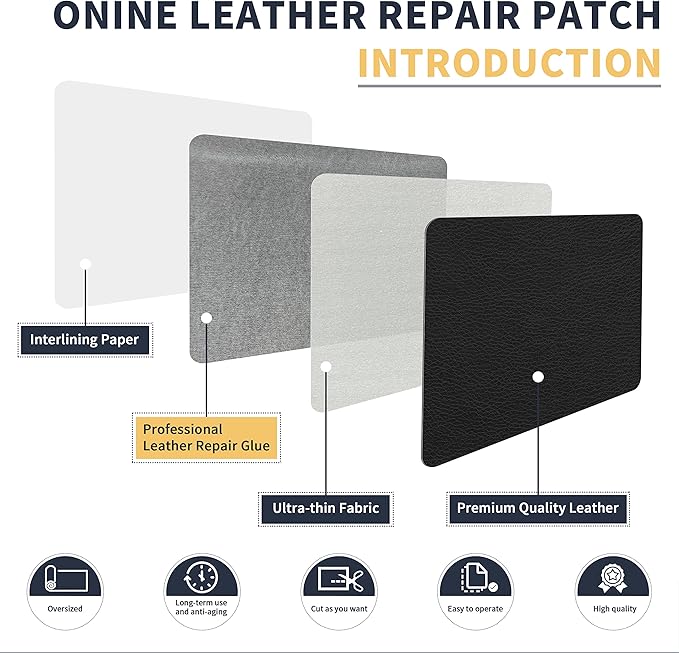 ONine Leather Repair Patch，Leather Repair Tape, 8 x 48 inches Leather Repair Patch for Furniture,Vinyl Repair kit，Leather Couch Patch，for Sofas, Furniture, car Seats(Black)