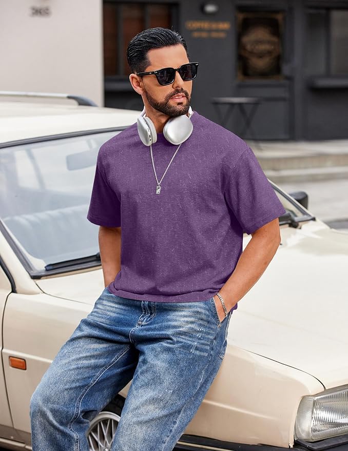 COOFANDY Men's Cotton T-Shirts Oversized Shirt Short Sleeves Streetwear Loose Fit Summer Tee Tops Washed Basic Unisex Shirts