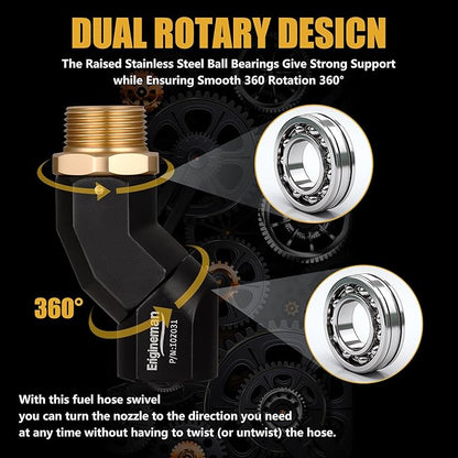 2pcs 1" NPT Fuel Hose Nozzle Swivel Kit, 1" NPT Fuel Transfer Swivels, Multi Plane 360 Rotating Fuel Tank Adapter Swivel Set with Accessories for Fuel Transfer Pump Gas Diesel