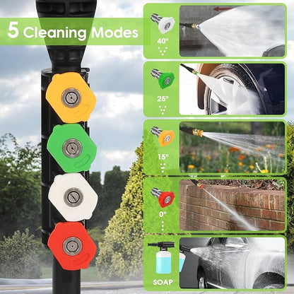 Electric Pressure Washer 5000 PSI,2.8 GPM Power Washer with Foam Cannon,Portable Cleaner with 33ft Hose Reel,4 Nozzle Tips,and Soap Bottle for Cars/Home/Driveways/Patios/Decks/Fences(Green)