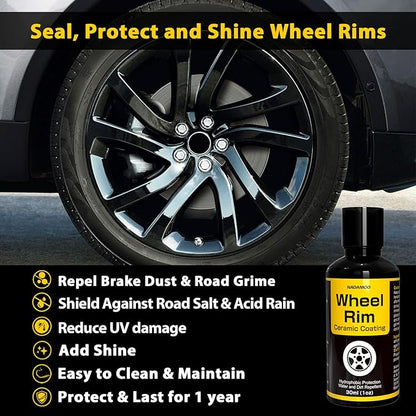 NADAMOO Wheel Rim Ceramic Coating 30ml，Hydrophobic Protection Gloss Finish Water and Dirt Repellent for Car Wheel - Self Cleaning - Repels Brake Dust - Deeper Shine