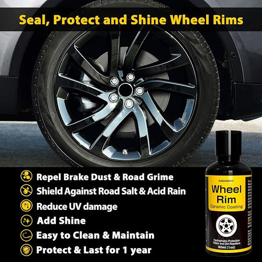NADAMOO Wheel Rim Ceramic Coating 30ml，Hydrophobic Protection Gloss Finish Water and Dirt Repellent for Car Wheel - Self Cleaning - Repels Brake Dust - Deeper Shine