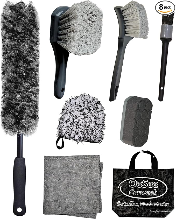 8PCS Pro Wheel Cleaning Kit - Woolies Brushes, Detailing Brush, Tire Brush, Wash Mitt, Drying Towel & Carry on Bag - Scratch-Free Rim Cleaning Kit