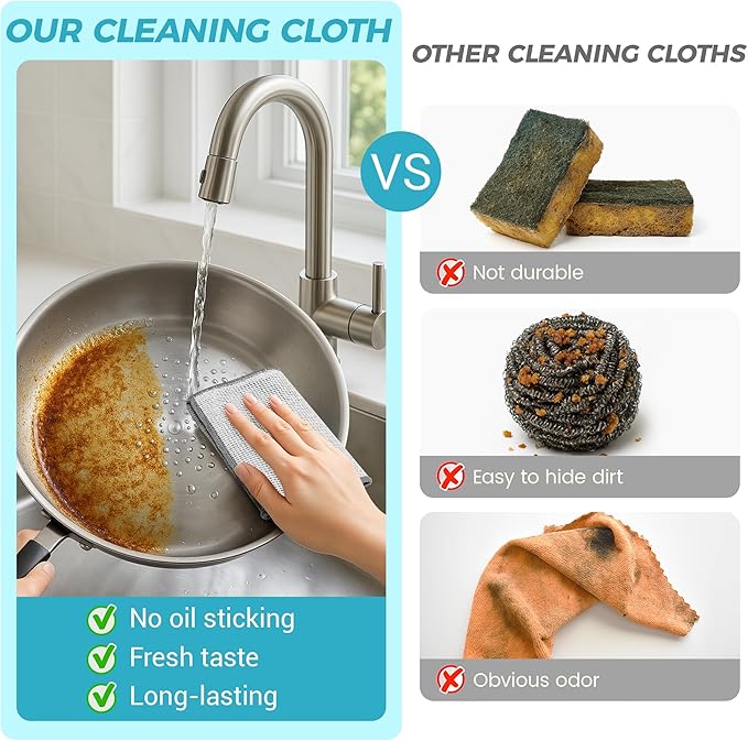 UAFAP 12 PCS Non Scratch Wire Dishcloth, Cleans Fast Without Scratching, Stands Up to Stuck-on Grime, Multi-Surface Safe, Wire Dishwashing Rag Cleaning Power for Everyday Jobs 7.87“ x 7.87”