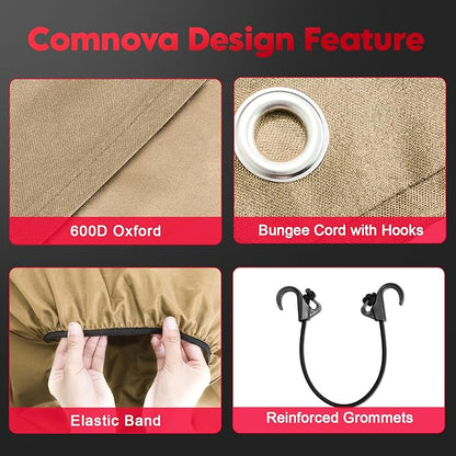 RV Tire Covers 4 Pack, Tough Tire Wheel Protector for Truck, SUV, Travel Trailer, Camper, Van, PU Oxford Waterproof Sun Rain Snow Protector Cover, Fits Tire Diameters 26-29 inch, Beige