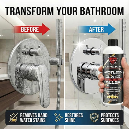 Sud Factory Hard Water Spot Remover for Glass Spotless X2 - Removes Water Stains from Shower Doors, Car Windows, Windshields - Professional Strength 16oz