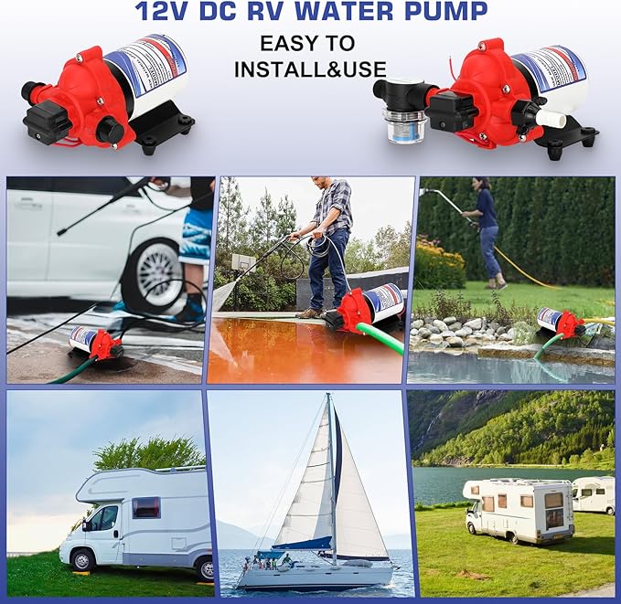 2088-422-144 RV Pump,12V 3.3GPM Diaphragm Water Pump, 45Psi 1/2MNPT Connection, Great for RV or Any Other Water Delivery Purpose