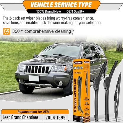 AUTOBOO 21"+21" Windshield Wipers with 11 Inch Rear Wiper Blade Replacement for Jeep Grand Cherokee 1999 2000 2001 2002 2003 2004-Original Factory Quality (Pack of 3)