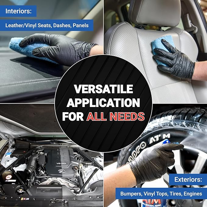 AIM Chemicals Vinyl Leather Rubber Multi-Purpose Dressing -Effective UV Protection -Leather Cleaner & Conditioner -Suitable for Interiors, Exteriors, Engines -Anti-Static -Water-Based for Cars, 5 Gal