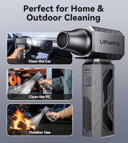 Compressed Air Duster, 130000RPM Electric Air Duster Brushless Motor with Stepless Speed Adjustable, Rechargeable Fast Charging Cordless Mini Air Blower for PC, Keyboard, Car, Home & Outdoor