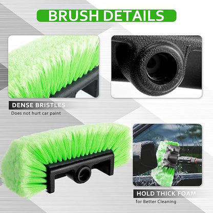 Vesici 2 Pcs 10 Inch Car Wash Brush Head with Soft Detailing Bristle Flow Through Car Cleaning Brush with 1 Pcs Stiff Bristle Wheel Brushes for Motorboat Rv Facades of Houses Wheel Carpet (Green)