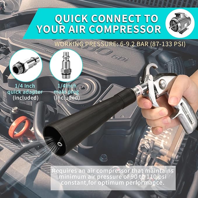 GOCCIDA Car Cleaning Gun Detailing Interior Dryer Air Blow Gun with 2 Set Nozzle,Car Detailing Kits Interior Cleaner for Vehicle Upholstery Carpet Seat Works with Air Compressor