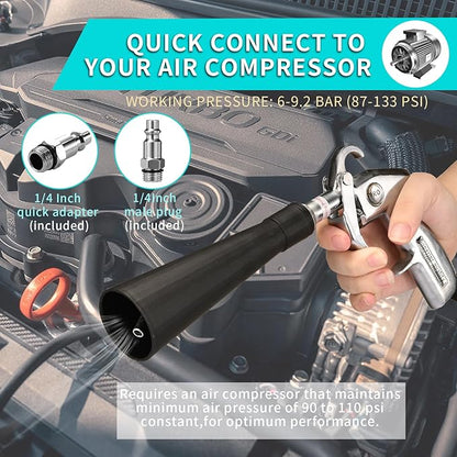 GOCCIDA Car Cleaning Gun Detailing Interior Dryer Air Blow Gun with 2 Set Nozzle,Car Detailing Kits Interior Cleaner for Vehicle Upholstery Carpet Seat Works with Air Compressor