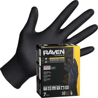 Raven Exam Grade Nitrile Disposable Gloves Medium, Powder Free Latex Free Gloves, 7 Mil Puncture Resistant, For Law Enforcement, Automotive, Health Care & Cleaning Supplies, 12 Boxes of 50-600 Ct