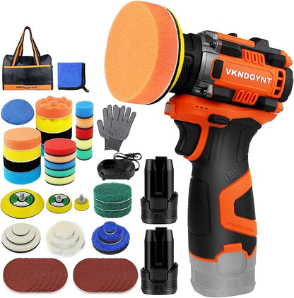 Brushless Cordless Polisher, 2 Variable Speed Mini Buffer Polisher (0-500/0-3000 RPM), 2Pcs 3.0Ah Batteries, 1/2/3" Backing Pads, 52 Accessories, Small Sander for Car Detailing/Buffing/Sanding/Waxing