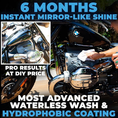 Flowgenix™ Waterless Car Wash Spray - Grand Finale - Motorcycle Cleaner & Car Wax Spray Polish (8 oz) - Ceramic Coating - Incl. 2 Microfiber Towels - Quick Detailer Spray (3-Pack)