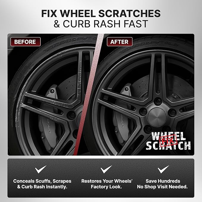 Wheel Scratch Fix® Dark Silver Touch Up Paint for Cars - DIY Alloy Wheel Repair Kit, Curb Rash Remover with Fast-Drying Pen - Long-Lasting OEM Finish Car Rim Paint for Scuffs and Chips at Home (Dark Silver)