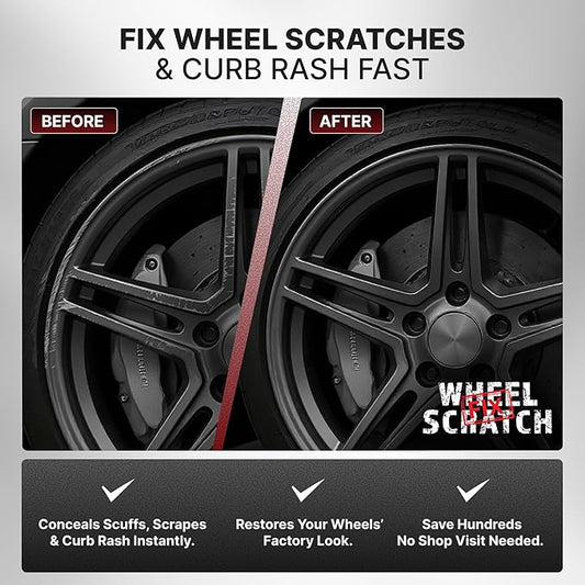 Wheel Scratch Fix® Dark Silver Touch Up Paint for Cars - DIY Alloy Wheel Repair Kit, Curb Rash Remover with Fast-Drying Pen - Long-Lasting OEM Finish Car Rim Paint for Scuffs and Chips at Home (Dark Silver)