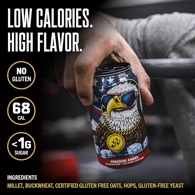 Go Brewing - Freedom West Coast Pale, Amber, and Hazy IPA Non-Alcoholic Craft Beer - Small Batch Brew with Classic Ingredients - Low-Calorie & Crafted Without Gluten - Bold, Balanced Taste (12 Oz, 12 Cans)