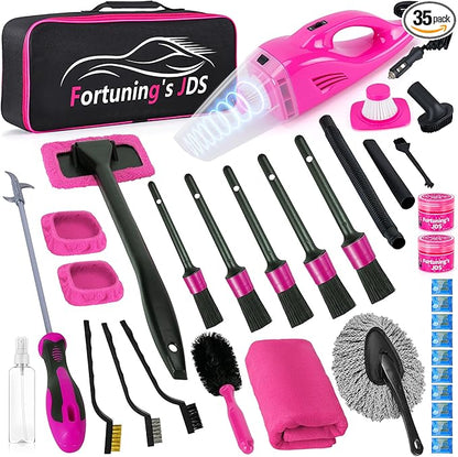35PCS Car Detailing Kit Interior Cleaner with High Power Handheld Vacuum,Car Wash kit with Detailing Brush Set,Car Interior Detailing Kit,Pink Car Accessories for Motorcycle,Cars Gifts for Women