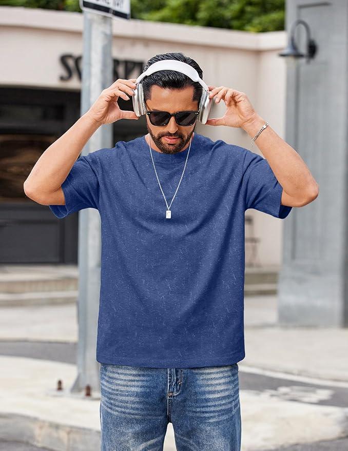 COOFANDY Men's Cotton T-Shirts Oversized Shirt Short Sleeves Streetwear Loose Fit Summer Tee Tops Washed Basic Unisex Shirts