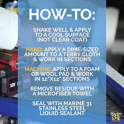 Marine 31 Stainless Steel Liquid Polish | Restores Shine & Luster on Stainless Steel, Aluminum & Chrome | Easy to Use Formula | M31-620 | 16 oz Bottle